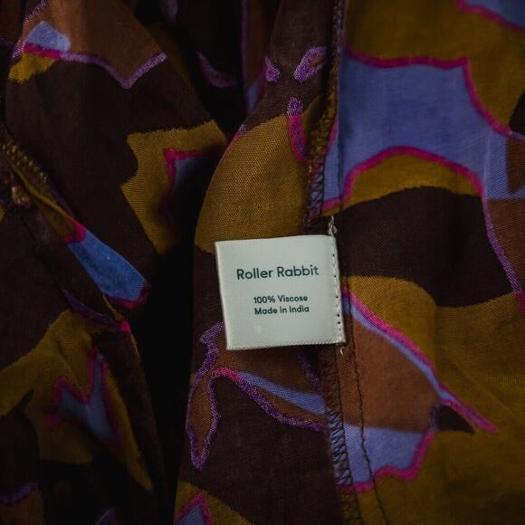 Roberta Roller Rabbit Size Medium M Floral Leaf Print Keyhole Pleated Top Blouse - Picture 5 of 7